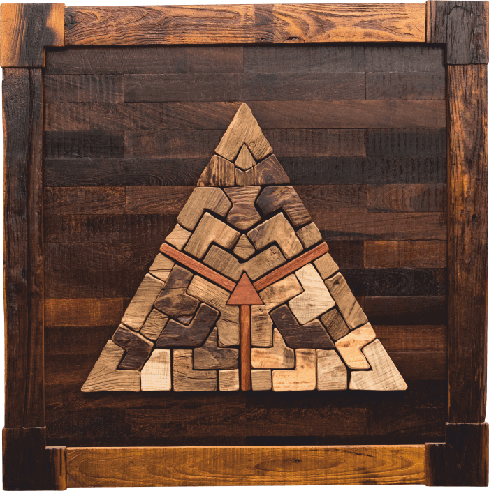 Quadro in legno Tritticus Universi - La Compiutezza vista frontale Quadro in legno di arte contemporanea Tritticus Universi - La Compiutezza vista frontale